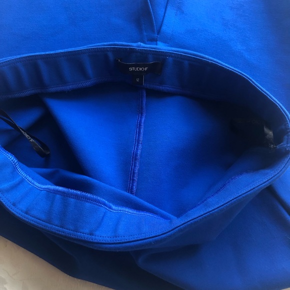 Studio F Royal Blue High-Waisted Elastic Pencil Skirt Back Slip Women’s Size 12 - Picture 9 of 16